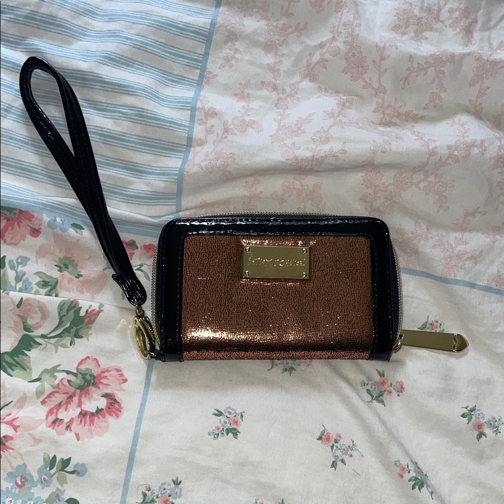 Betsey Johnson Black and Bronze Wristlet